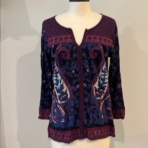Lucky Brand 3/4 Sleeve Blouse purple paisley M